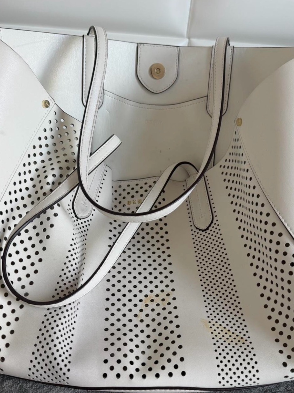 DKNY White Perforated Large Tote Bag with Matching Wristlet